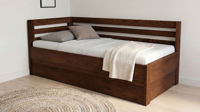 Masivní rohová postel PAVEL do L s úložným prostorem z buku/dubu