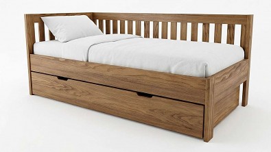 Masivní rohové jednolůžko SANY do L s multifunkční zásuvkou