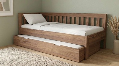 Masivní rohové jednolůžko SANY do L s multifunkční zásuvkou