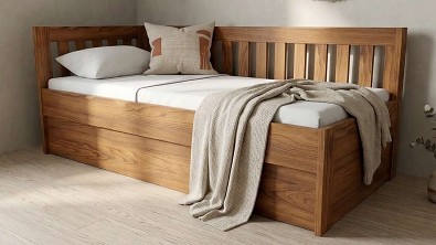 Rohové jednolůžko SANY do L z masivu s velkým úložným prostorem