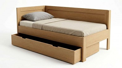 Masivní rohové jednolůžko TRIO do L s multifunkční zásuvkou