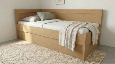 Rohové jednolůžko TRIO do L z masivu s velkým úložným prostorem