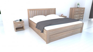 Dřevěná postel s úložným prostorem buk 180x200 Belna, odstín Grau