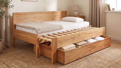 Masivní rozkládací postel ZERI: Celodřevěný design, který se promění v plnohodnotné letiště