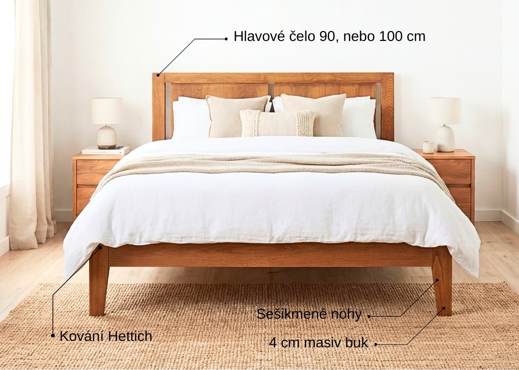 Dřevěná postel z masivu GITA-buk čelní pohled