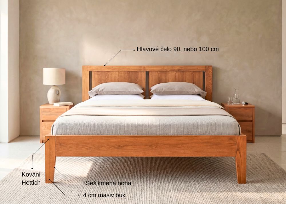 Dřevěná postel z masivu GITA-buk čelní pohled