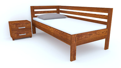 Postel Postelia PAVEL do L, 90x200 cm, dub - Dřevěné jednolůžko z dubového masivu Obrázek