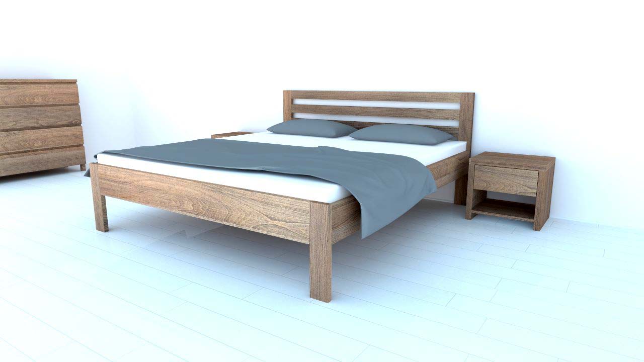 Dřevěná Postel Postelia PAVLA, 200x200 cm, Dub o šíři masivu 4 cm (obrázek 3)